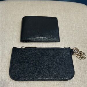 Michael Kors Black Leather Wallet and Small Pouch Set